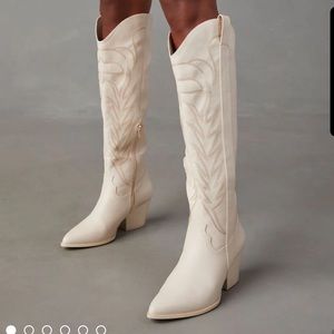 Faux Leather White Western Boots
